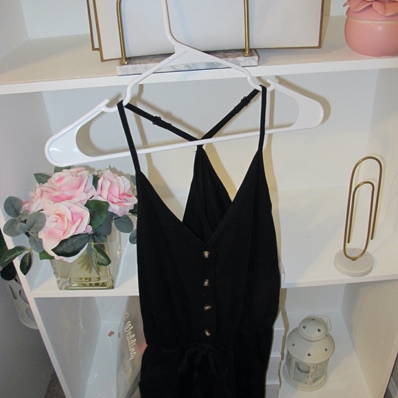 Ecowish Women's V-Neck Spaghetti Strap Drawstring Waisted long Romper NWOT - Picture 4 of 5